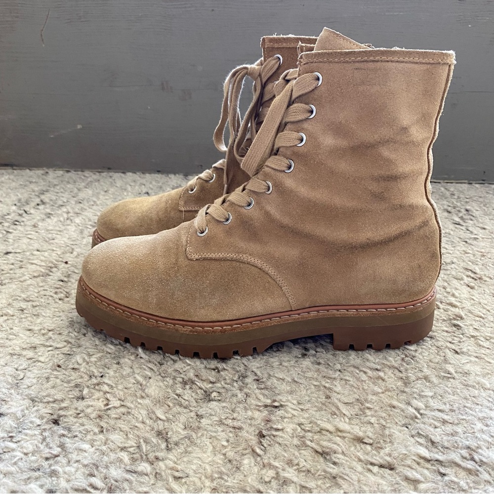 Women's Tan Suede THURSDAY combat boots - Picture 3 of 8